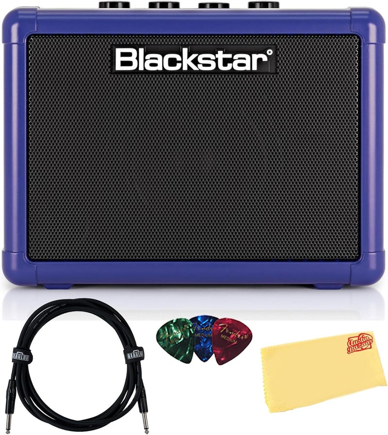 Blackstar Fly 3 Mini Amp - Royal Blue Bundle with Instrument Cable, Picks, and Austin Bazaar Polishing Cloth - Image 1
